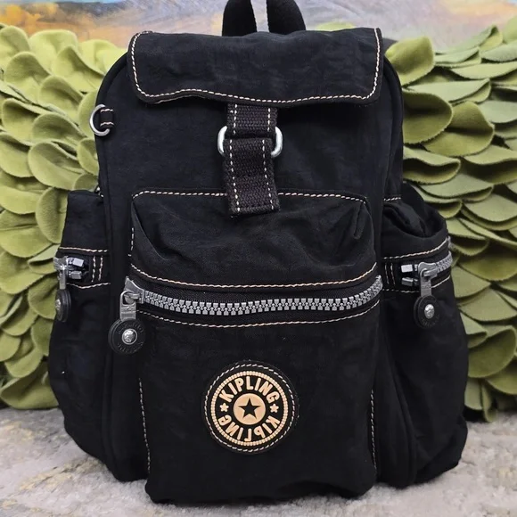 Vintage Kipling Mini Backpack | Y2K Black Crinkled Nylon (NO MONKEY KEYCHAIN) - Picture 1 of 14